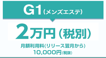 G-1（ジーワンプラン）2.5万円（税別）月額利用料（リリース翌月から）10,000円（税抜）